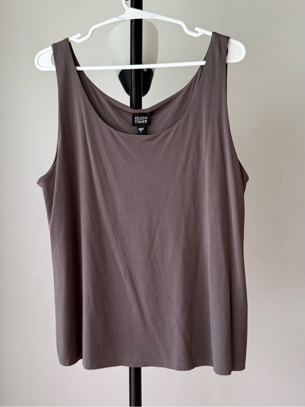 Eileen Fisher 100% Silk Tank Top Women’s Size L Taupe Brown Sleeveless Shell NWT